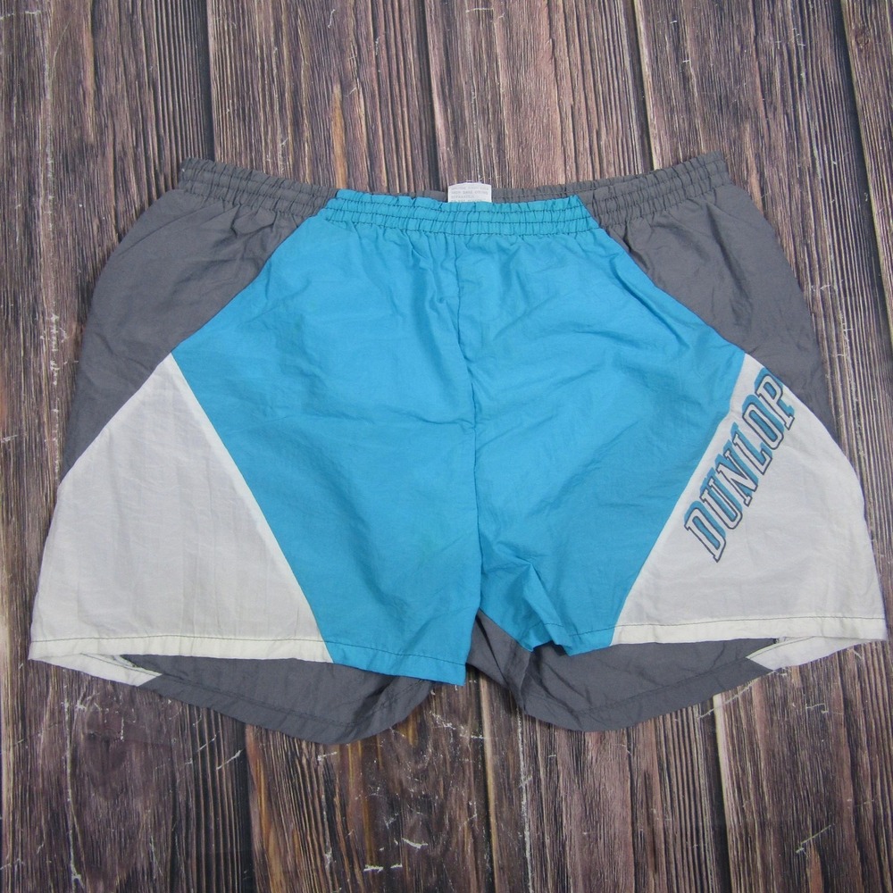 Vintage‎ Dunlop Sport Shorts Mens 34 Blue Nylon Swim Lined 5" Inseam Colorblock